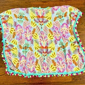 Matilda Jane Capeside Fringe Swim Cover Up Size Small V Neck Poncho Beach Pool